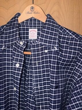 Brooks Brothers Navy and White Plaid Button-Down Shirt